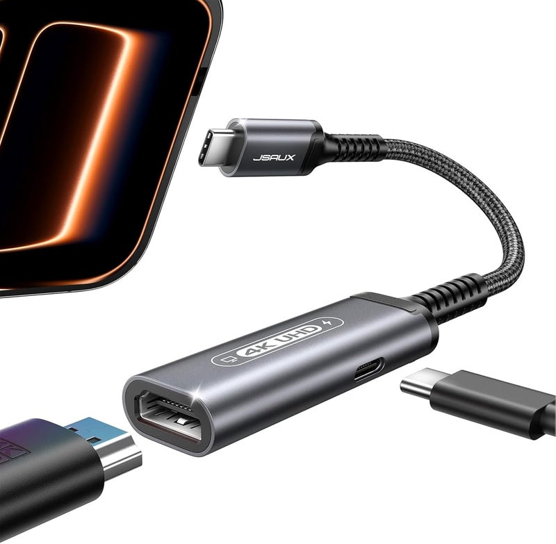 jsaux USB C to HDMI with PD Charger Adapter, 2-in-1 Type C to HDMI 4K@30Hz/100W Charging Compatible with iPhone 17 Pro Max/Air/ 16 Pro Max/15 Pro Max,Samsung S24/S23,MacBook,Dell,Steam Deck,ROG Ally - Image 1
